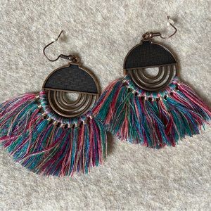 Boho style new drop fringe tassel and metal multi color pierced earrings